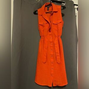 Orange Sleeveless Button-Down Dress